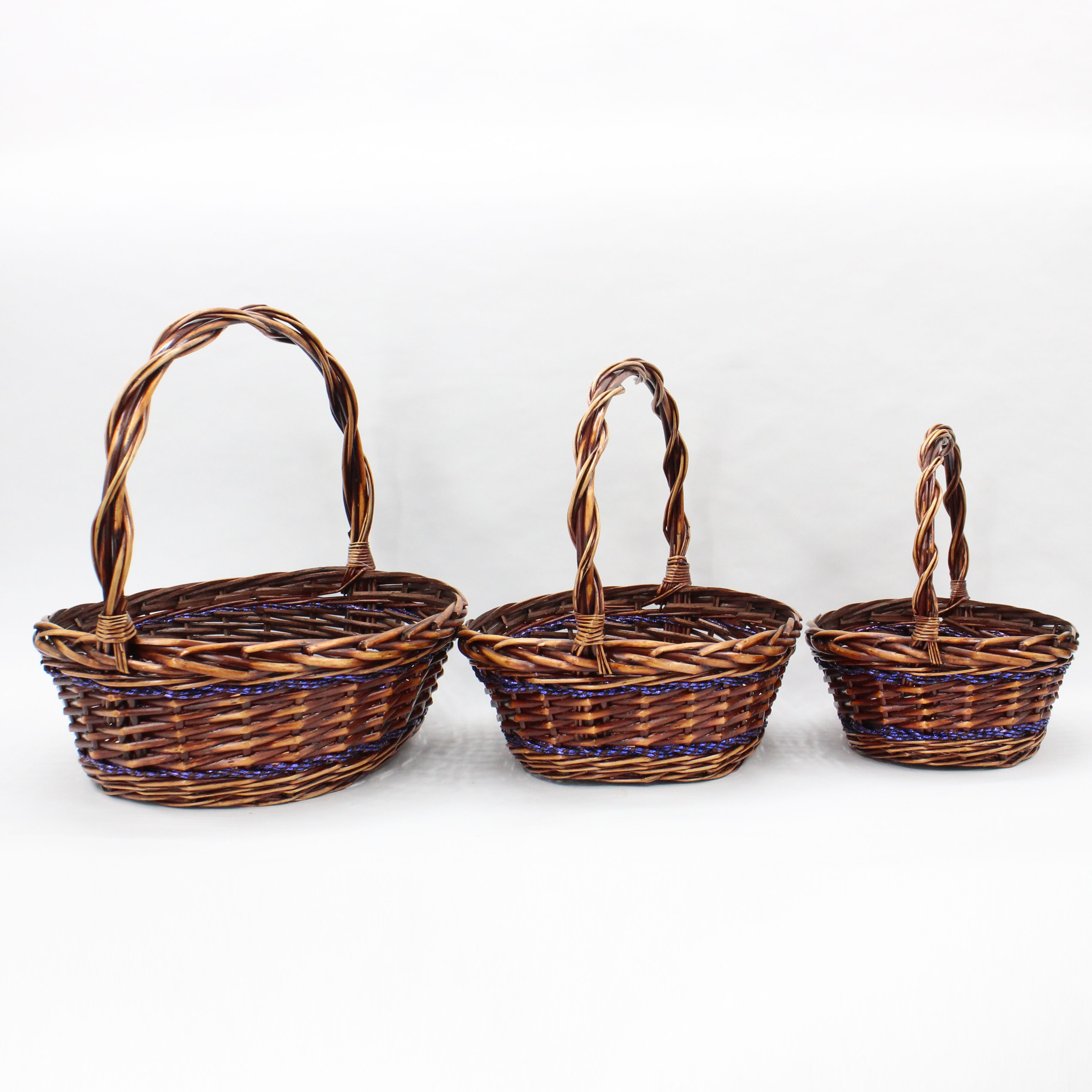 Best selling oval purple paper rope wicker mixed woven flower basket storage basket