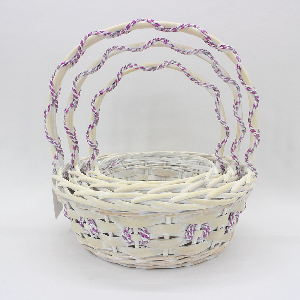 Round with purple decorative strip Classic cost-effective wicker wood mixed woven flower basket storage basket