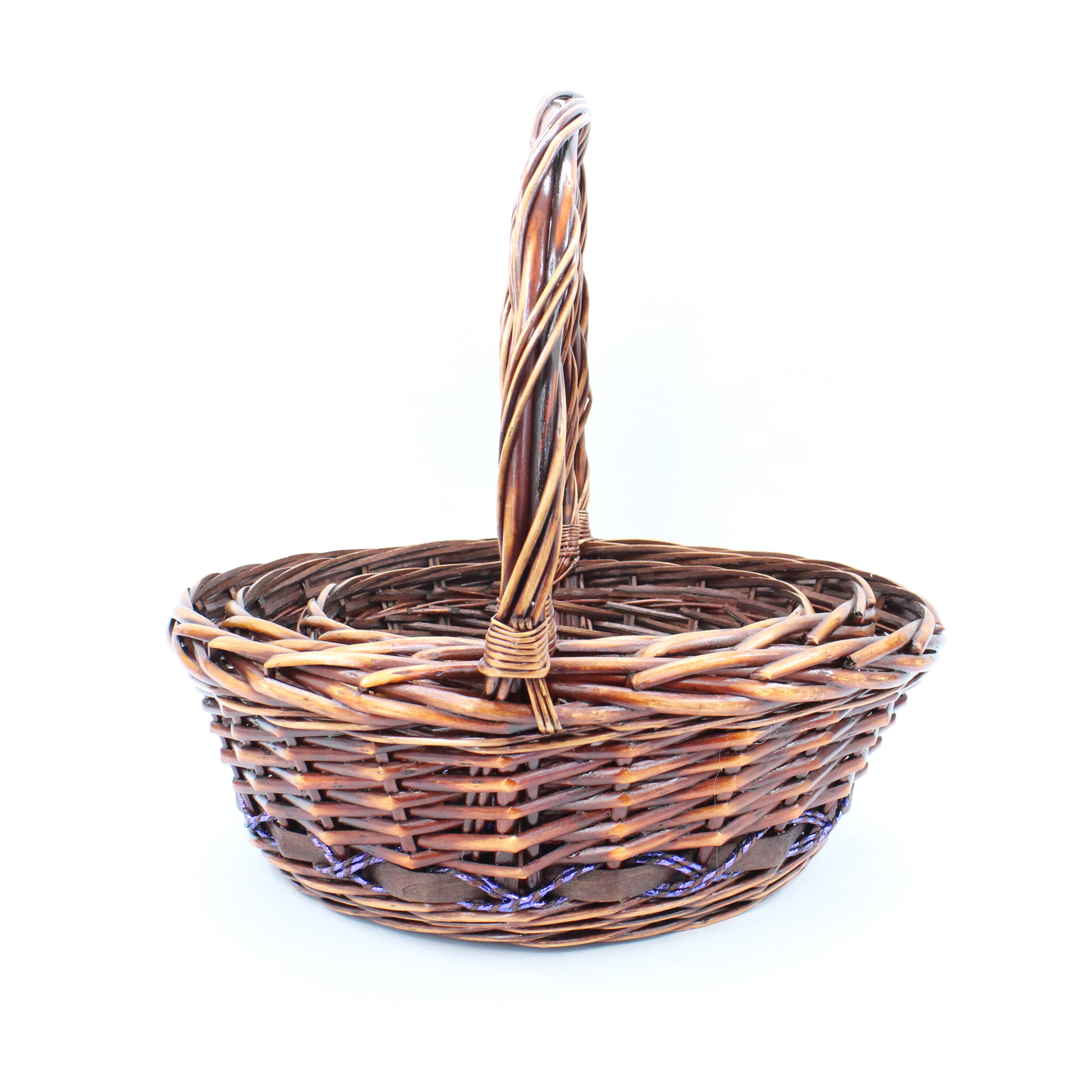 New Round Purple Paper Rope Willow Mixed Woven Flower Basket Storage Basket