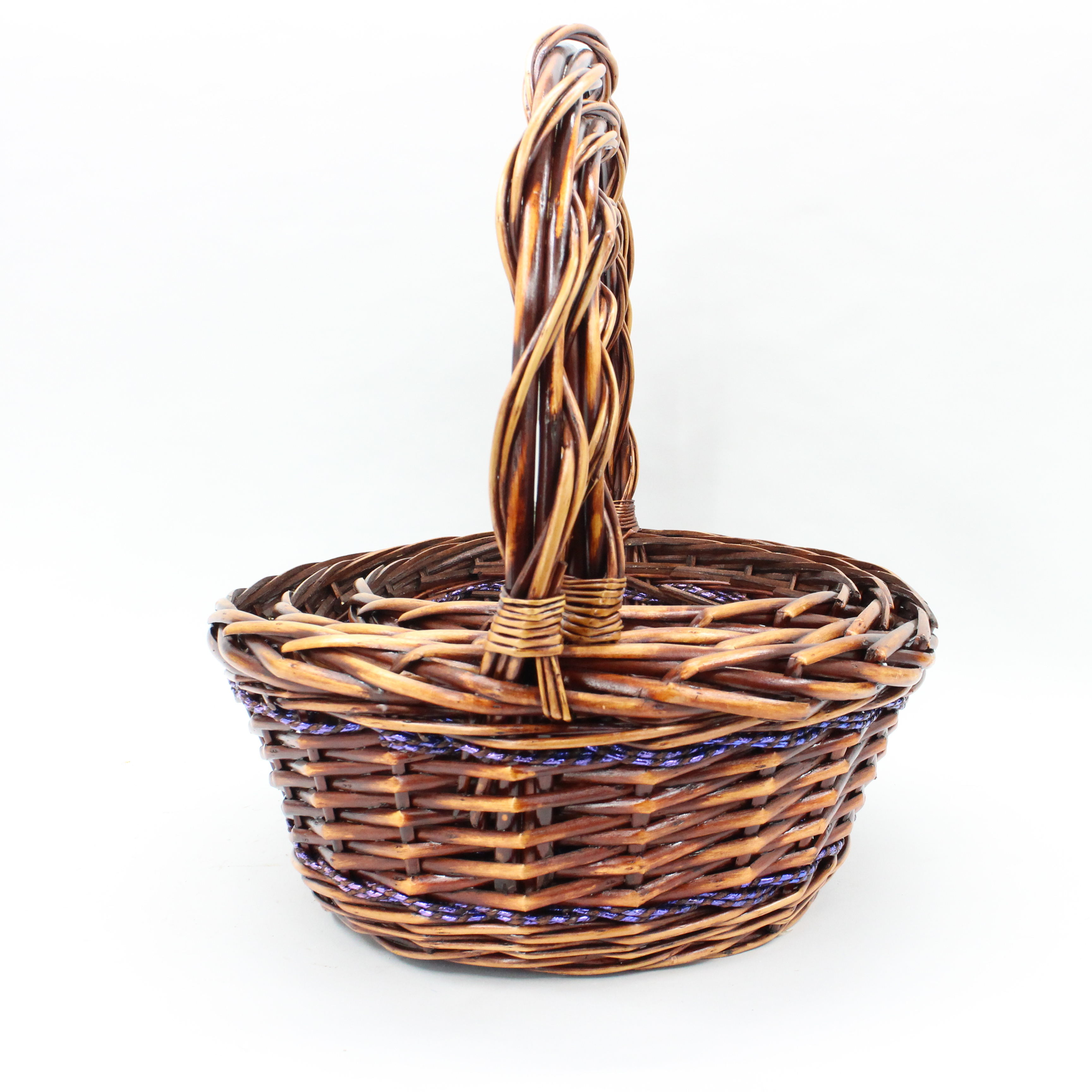 Best selling oval purple paper rope wicker mixed woven flower basket storage basket