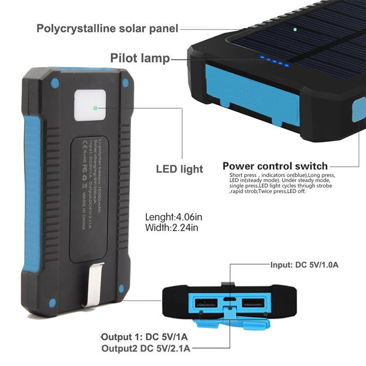 Hot-selling Dual Usb Large-capacity Portable Solar Panel Mobile Power 6000mah slim Waterproof Solar Power Bank 8000mah