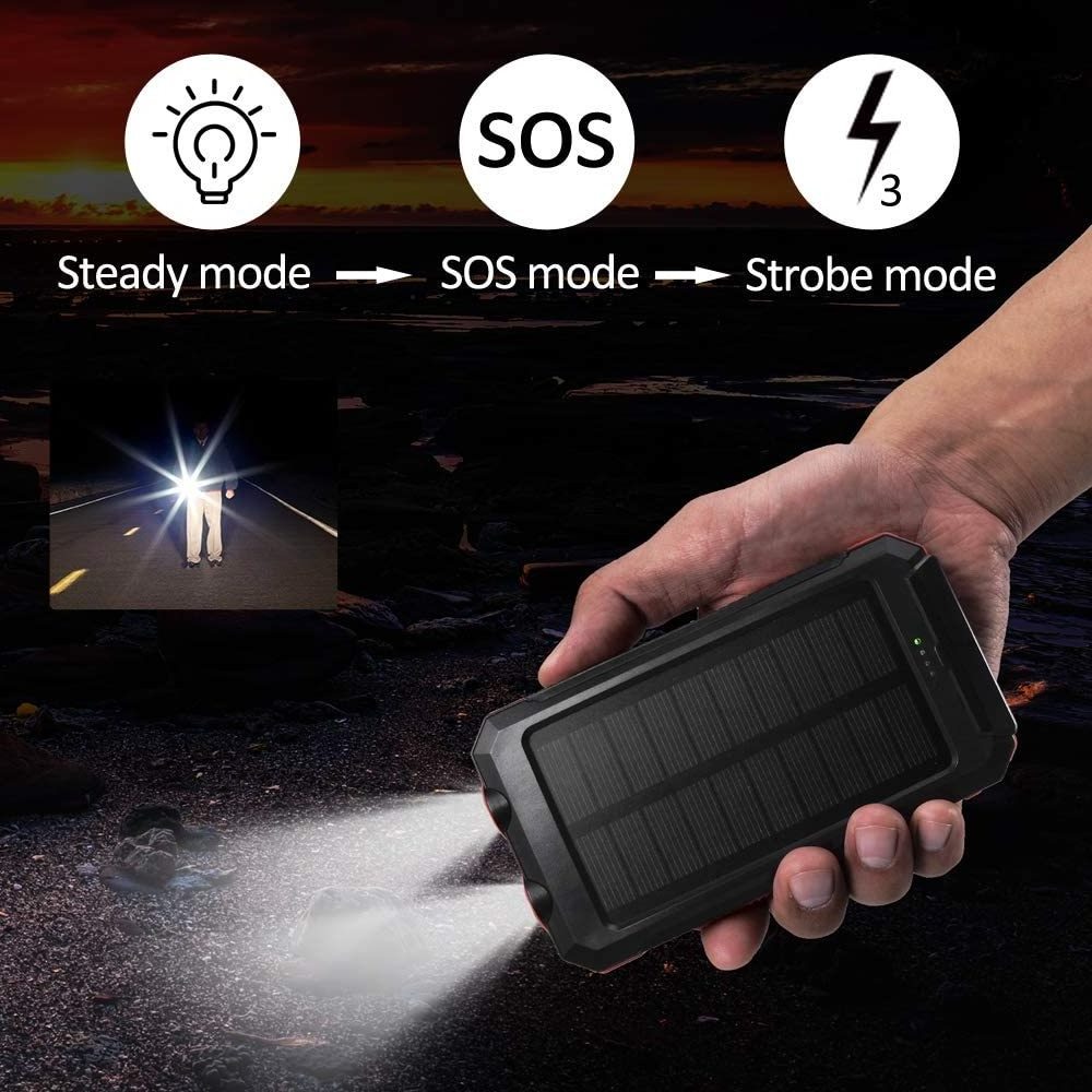 Waterproof Outdoor Solar Power Bank 20000mAh Dual USB Travel Portable Solar Mobile Phone Charger Solar Powerbanks For Camping