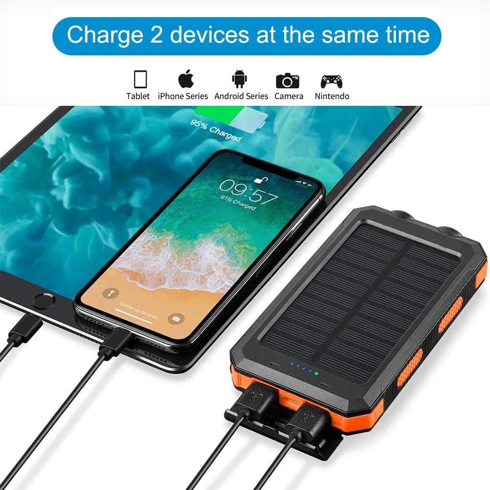 Waterproof Outdoor Solar Power Bank 20000mAh Dual USB Travel Portable Solar Mobile Phone Charger Solar Powerbanks For Camping