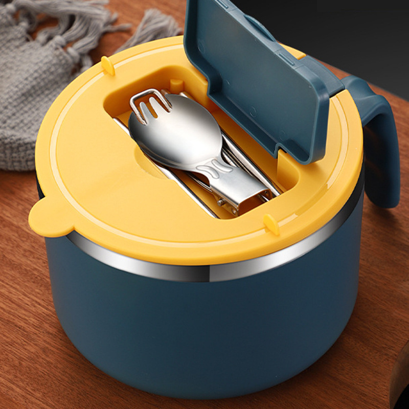 New Design Colorful Leak Proof 304 Stainless Steel Lunch Box Insulated Noodle Soup Bowl with Lid Foldable Spoons Bento Box