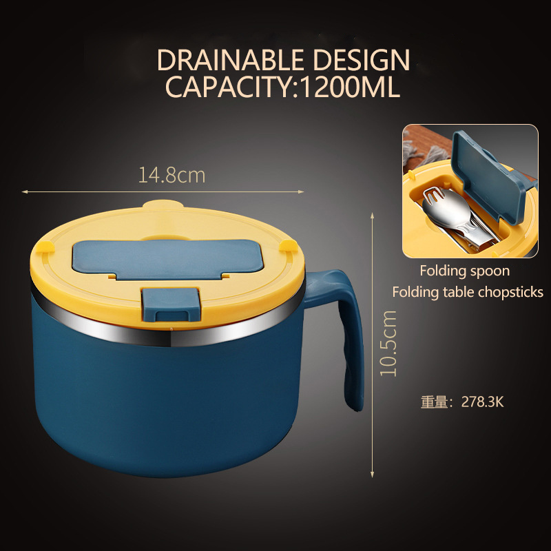 New Design Colorful Leak Proof 304 Stainless Steel Lunch Box Insulated Noodle Soup Bowl with Lid Foldable Spoons Bento Box