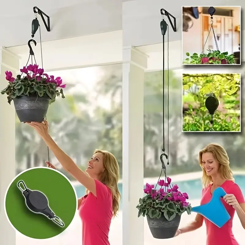 Easy Reach Retractable Plant Hook Pulley Hanger for Garden Baskets Convenient Stylish Heavy Duty Hanging Flowerpot