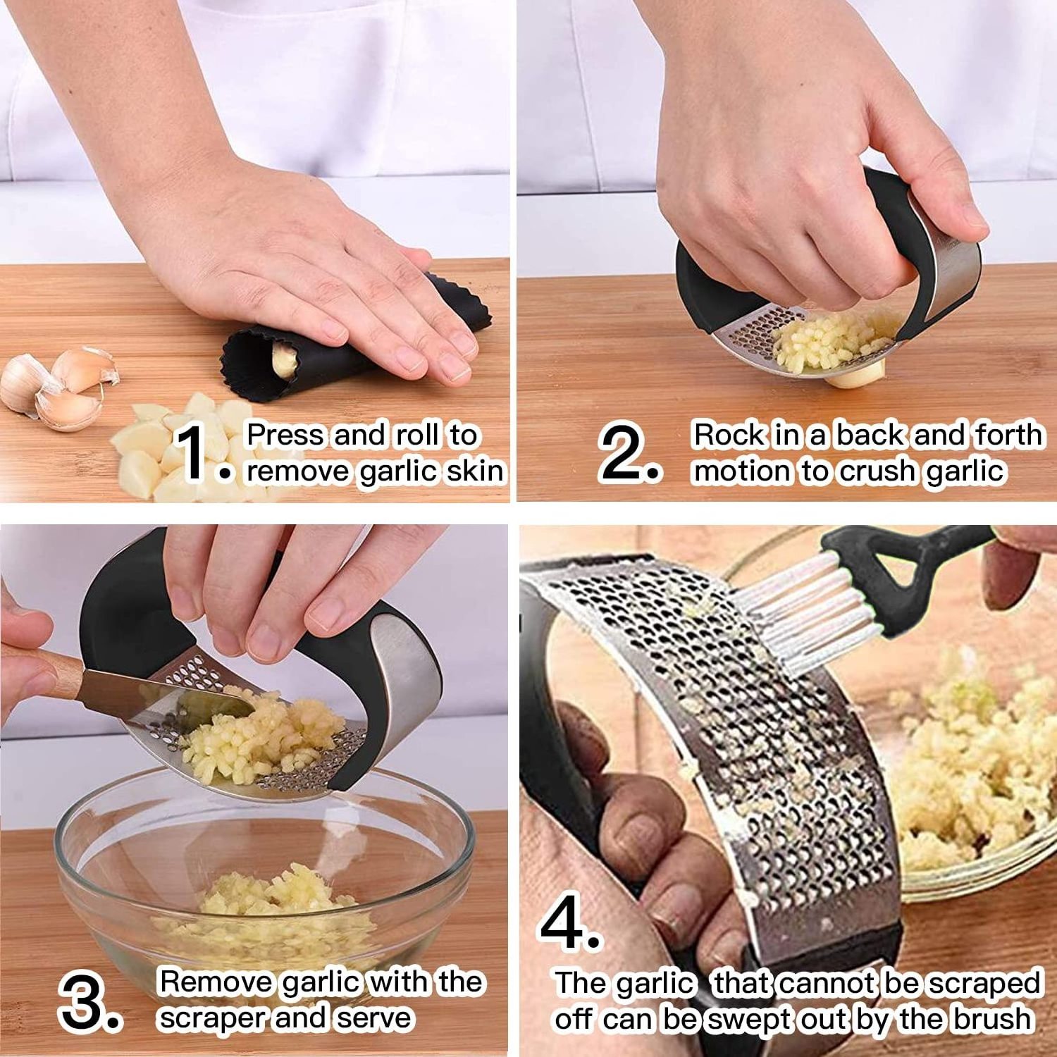 Customized 2 in 1 garlic tools Rocker Stainless Steel Garlic Mincer  Crusher Chopper Garlic Press