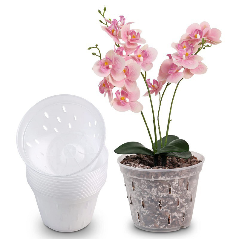 Wholesale Root Control Air Column 360 Degree Breathable Clear Plastic Flower Pot With Saucer Tray 6.7 Inch Orchid Pot