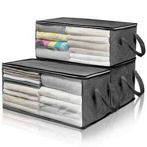 1MI SB-3 Non-woven Printing Storage Bags with Big Clear PE Windows, Under-bed Clothes Storage Bags with Zips, Handles and Covers