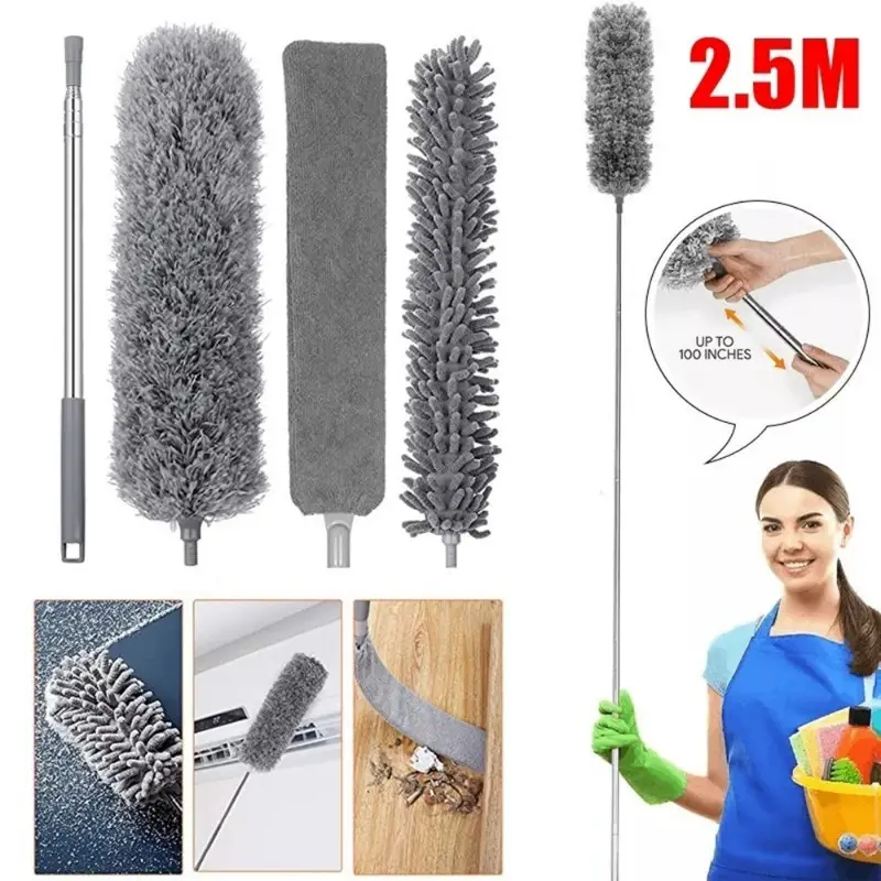 Retractable Microfiber Feather Duster Bendable Head Duster With Long Extension Rod Washable Dust Removal Brush For Cleaning