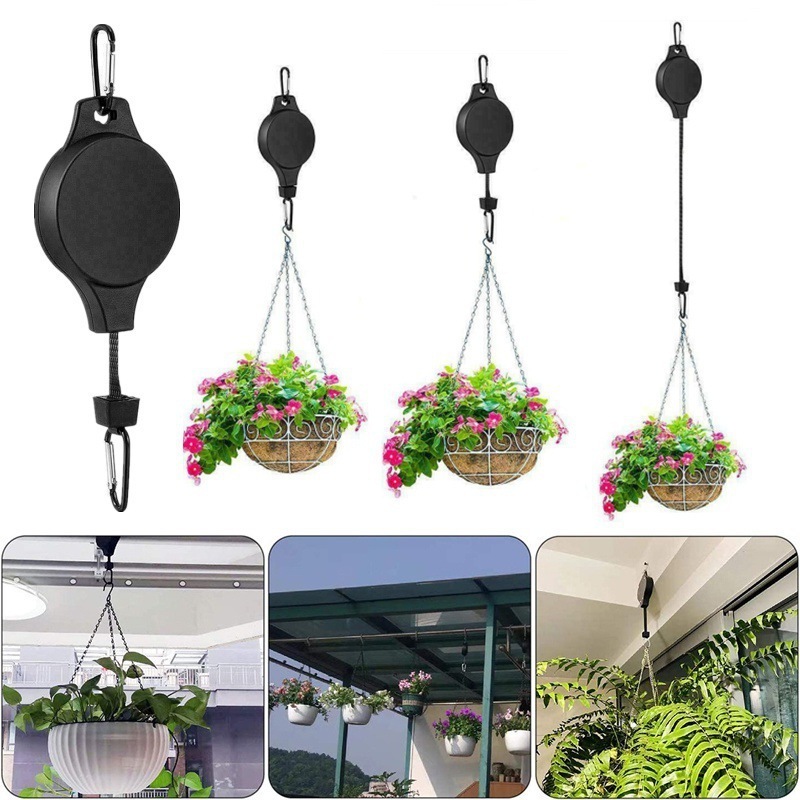 Easy Reach Retractable Plant Hook Pulley Hanger for Garden Baskets Convenient Stylish Heavy Duty Hanging Flowerpot