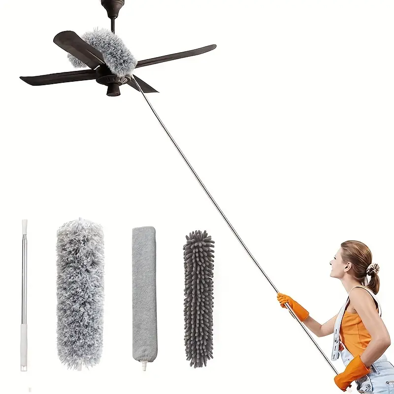 Retractable Microfiber Feather Duster Bendable Head Duster With Long Extension Rod Washable Dust Removal Brush For Cleaning