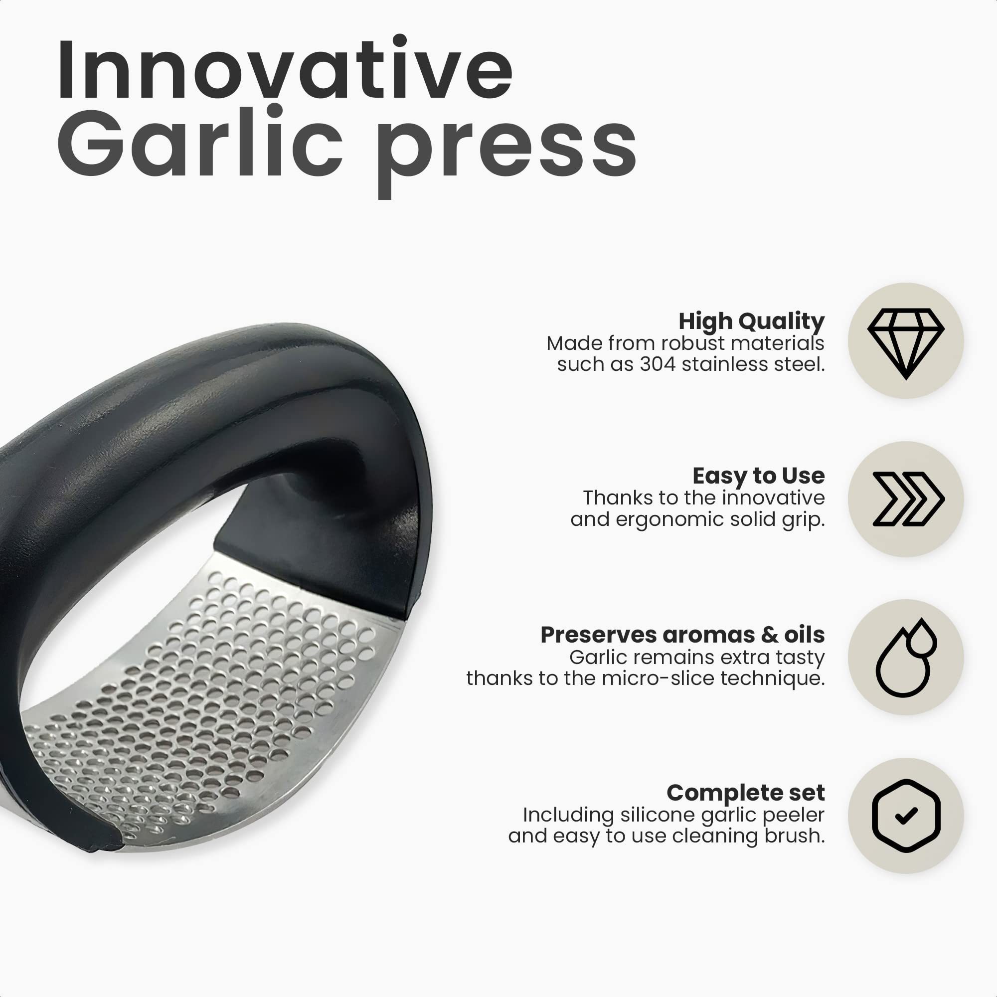 Hot selling kitchen accessories stainless steel garlic mincer grinder twister hopper powder crusher peeler garlic press