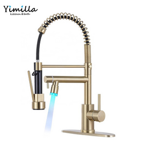 Factory price cold and hot faucet kitchen accessories 304 stainless steel modern kitchen faucet with LED light