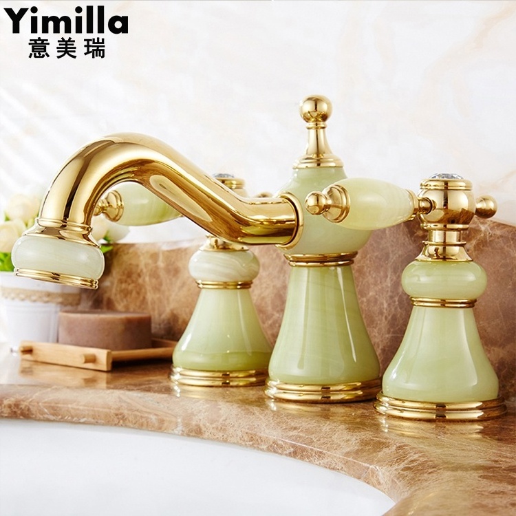 bathroom basin bridge faucet marble jade brass gold faucets