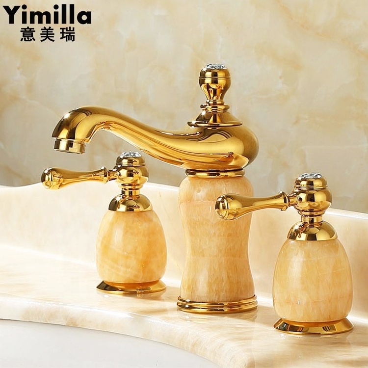 bathroom basin bridge faucet marble jade brass gold faucets