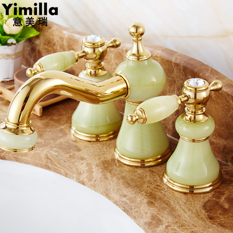 bathroom basin bridge faucet marble jade brass gold faucets