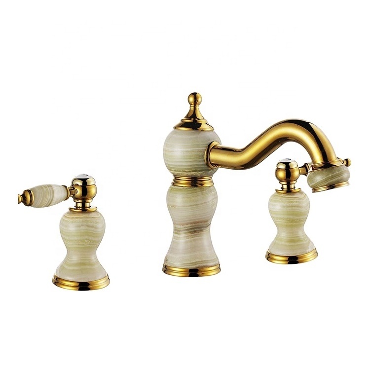 bathroom basin bridge faucet marble jade brass gold faucets