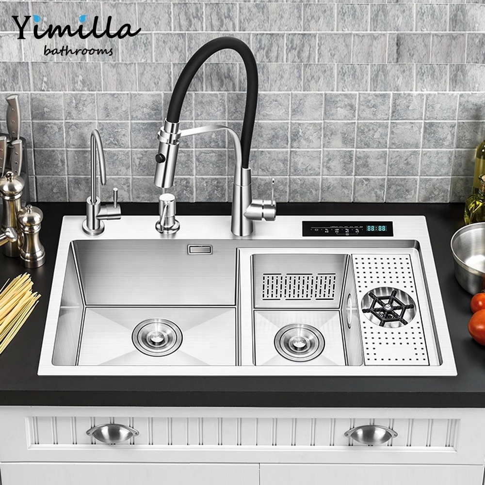 intelligent Ultrasonic kitchen sink farm house black undermount stainless steel sink for kitchen