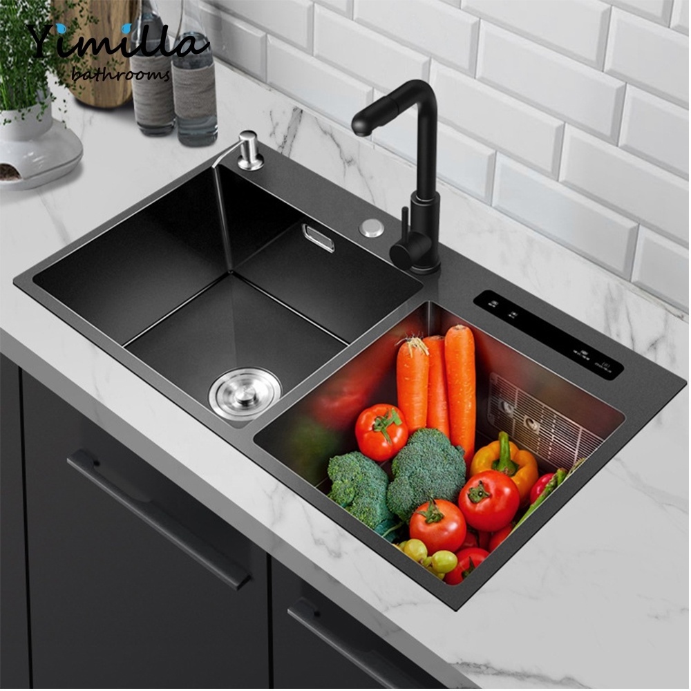 intelligent Ultrasonic kitchen sink farm house black undermount stainless steel sink for kitchen