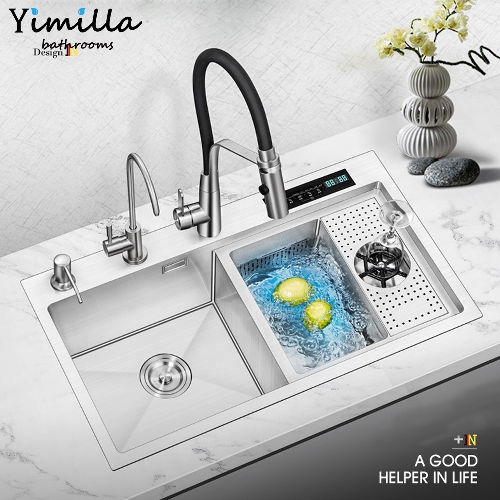 intelligent Ultrasonic kitchen sink farm house black undermount stainless steel sink for kitchen