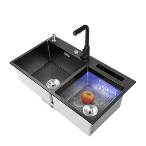 intelligent Ultrasonic kitchen sink farm house black undermount stainless steel sink for kitchen