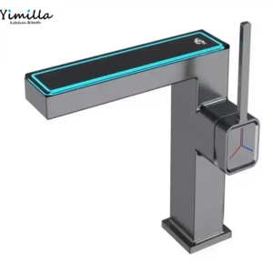 YIMILLA New Design Modern Washbasin Faucet Black Mixer Smart Digital Basin Water Tap Bathroom LED Faucet