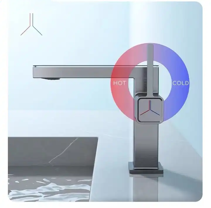 YIMILLA New Design Modern Washbasin Faucet Black Mixer Smart Digital Basin Water Tap Bathroom LED Faucet