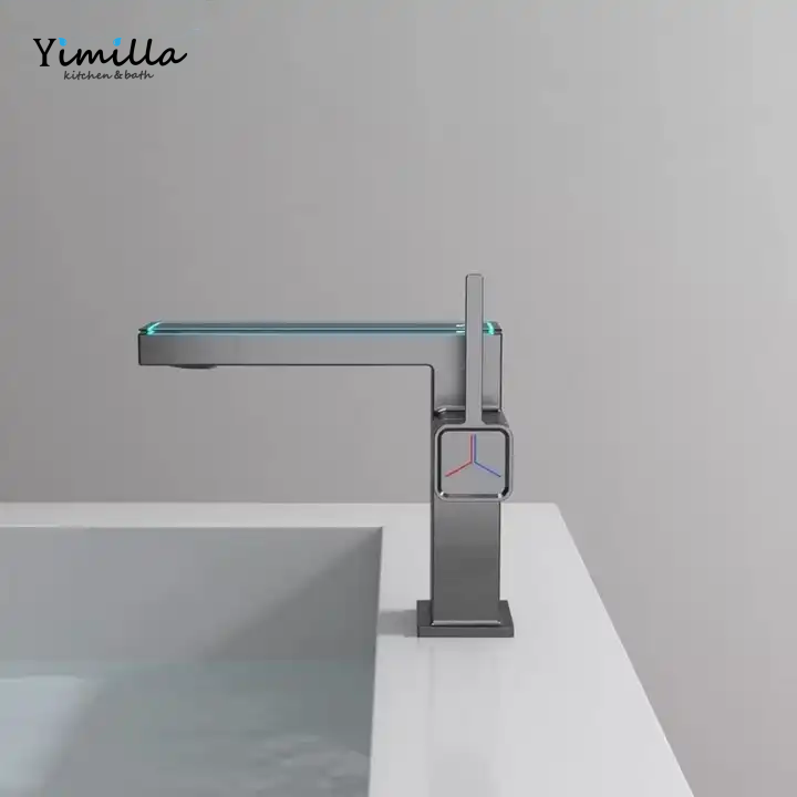 YIMILLA New Design Modern Washbasin Faucet Black Mixer Smart Digital Basin Water Tap Bathroom LED Faucet