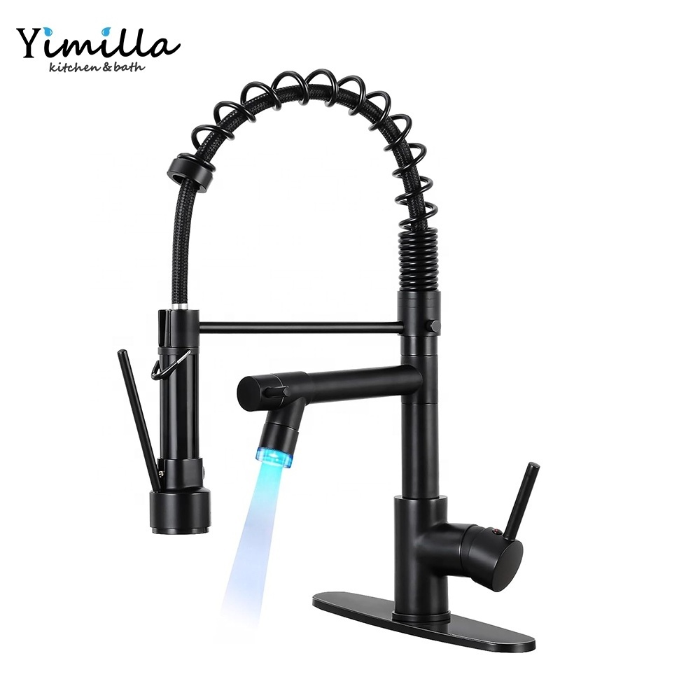 Amazon hot design black lifting faucet brass farmhouse kitchen sink faucet with LED light