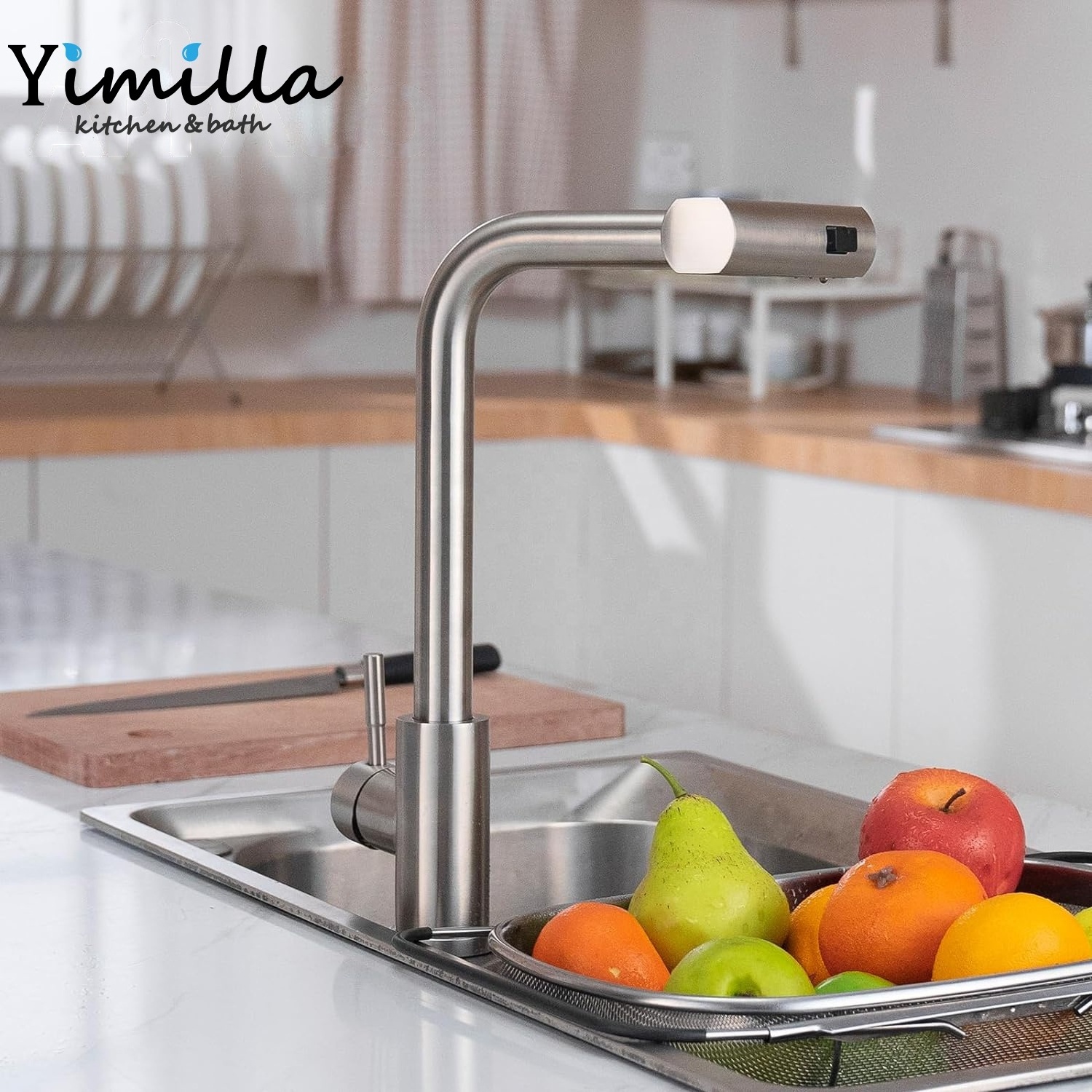 Waterfall Kitchen Faucet with Pull-Out Sprayer Brushed Nickel Kitchen Faucet SUS304 Stainless Steel Swivel Kitchen Sink Fau