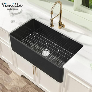 Black Farmhouse Sink 33 inch Fireclay Apron Front Farm Sink Deep Large Capacity Single Bowl Kitchen Sink with Bottom Grid