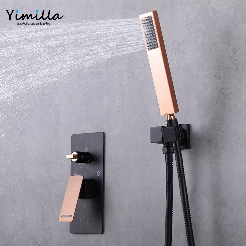 Black & rose gold Rainfall Bath Shower Faucet 3 Function Shower System Set with 10'' High Pressure Rain Shower Head