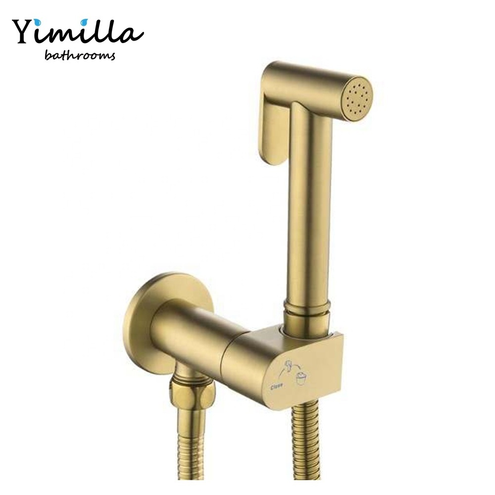 luxury bathroom hand mixer WC toilet hand sprayer brass shattaf brushed gold  bidet faucet mixer