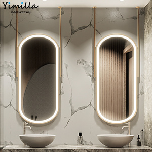 Stainless Steel Frame Ceiling Mounted Modern Bathroom LED Mirror