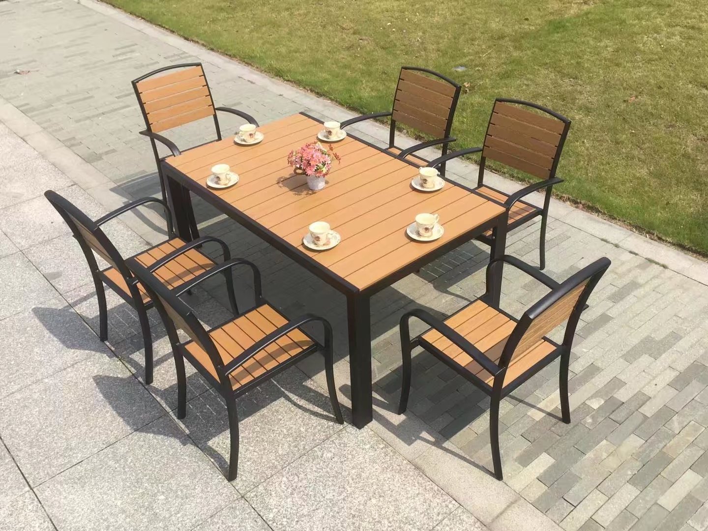 Waterproof Patio Garden Sets backyard dining table  plastic wood outdoor furniture