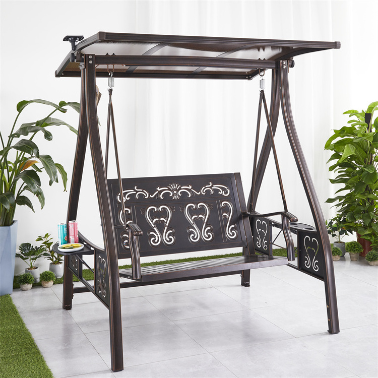 New Outdoor Furniture Aluminum 2 / 3 Seater Swing Patio Garden Swing Chair With Canopy And Cushion