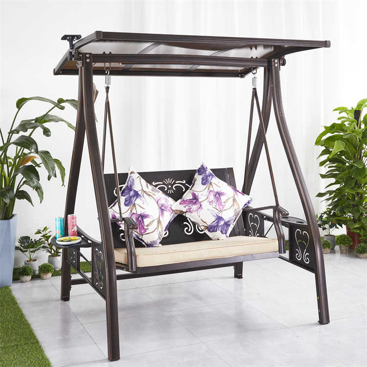 New Outdoor Furniture Aluminum 2 / 3 Seater Swing Patio Garden Swing Chair With Canopy And Cushion