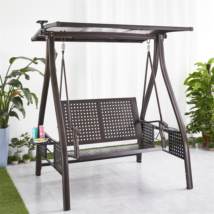 Good Quality Aluminum 2  Seater Swing Patio Outdoor Swing Chair With Canopy And Cushion for outside