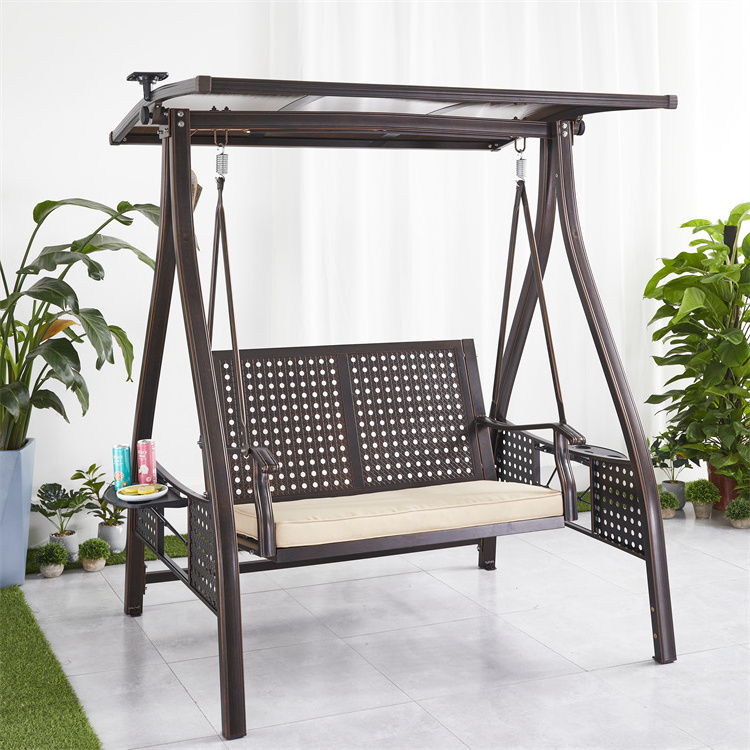 Good Quality Aluminum 2  Seater Swing Patio Outdoor Swing Chair With Canopy And Cushion for outside