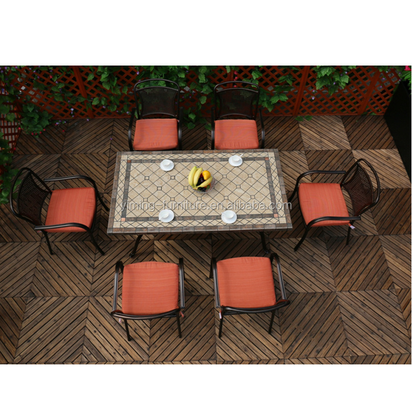 7 Piece long table dining set cast aluminum garden patio furniture