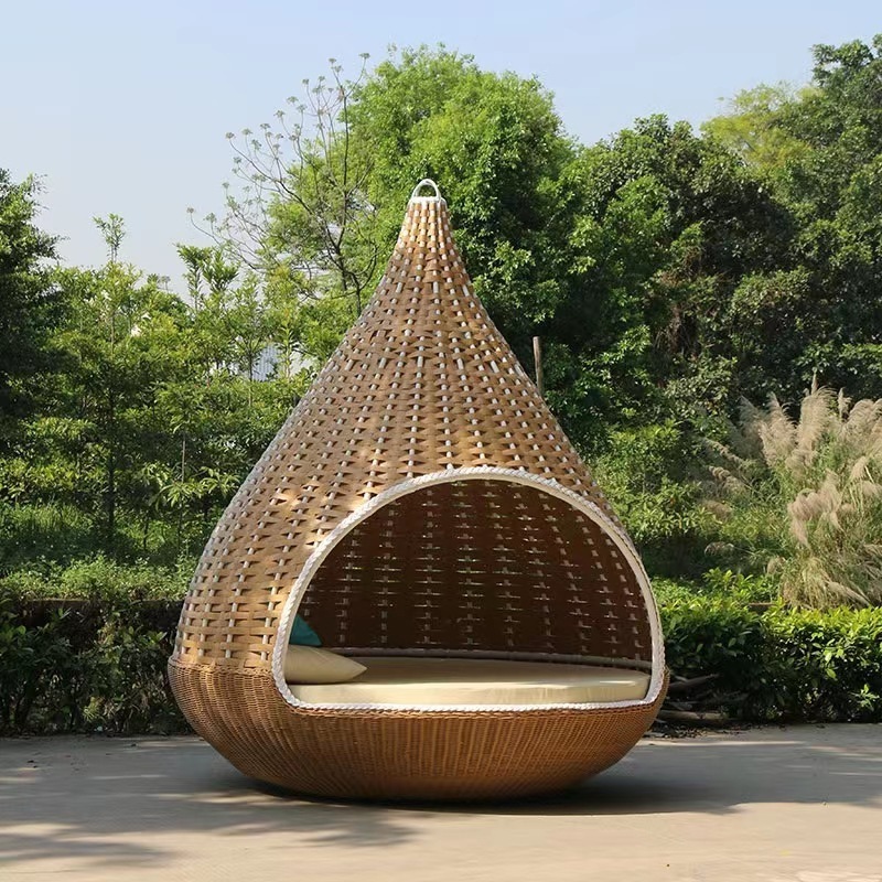 Factory outlets High quality garden furniture wicker bird's nest shaped outdoor sofa bed sunbed daybed