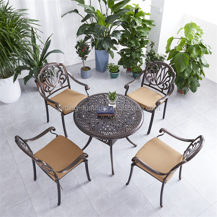 7 Piece long table dining set cast aluminum garden patio furniture