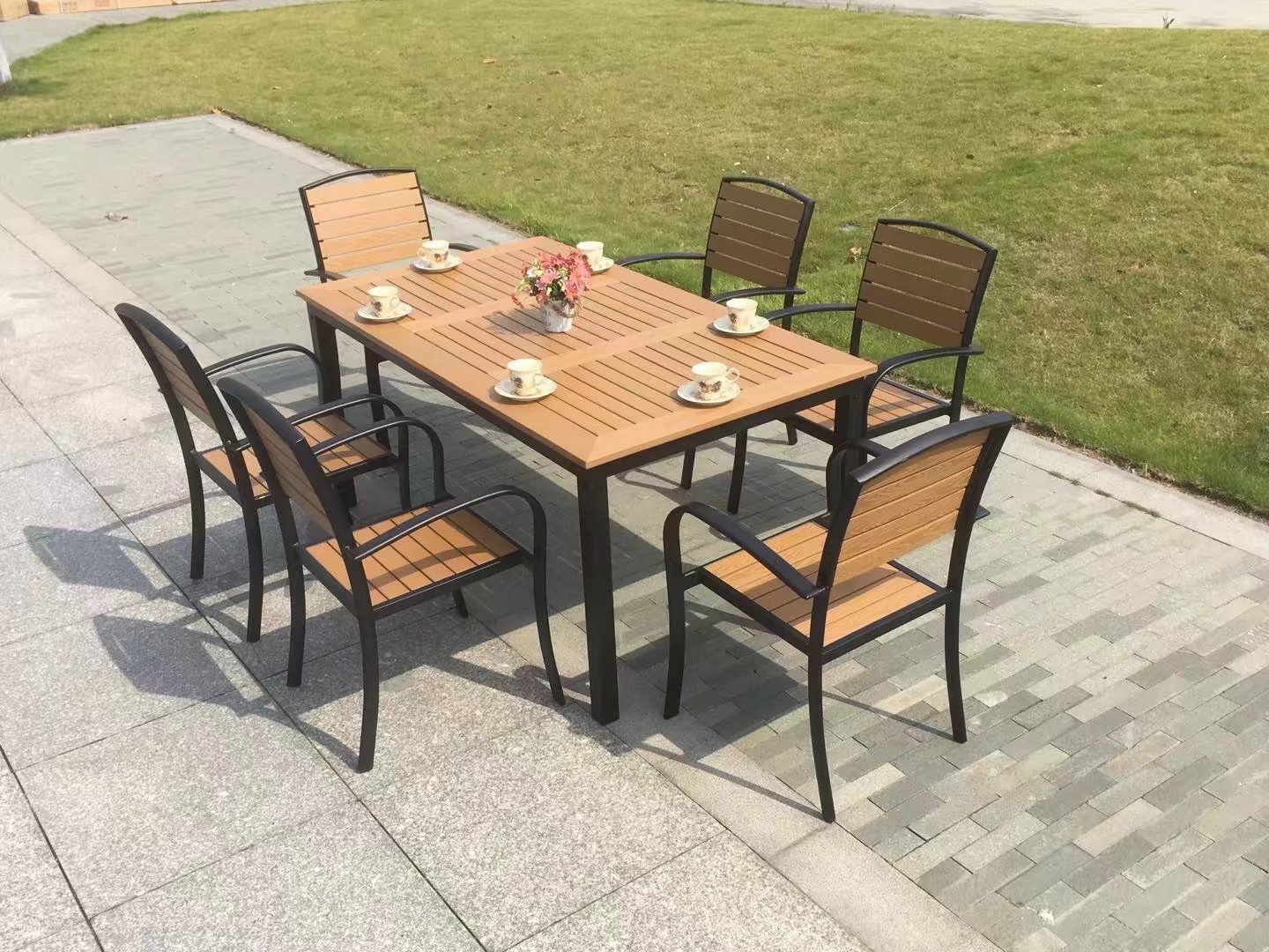 Waterproof Patio Garden Sets backyard dining table  plastic wood outdoor furniture