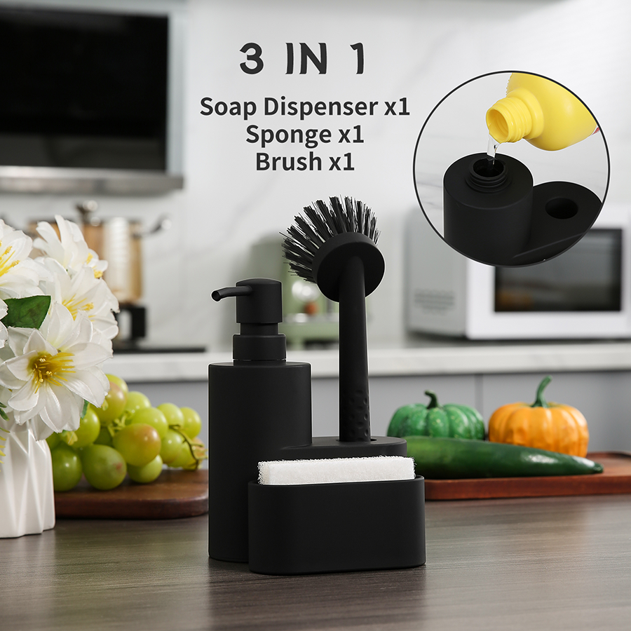 YAUKPH kitchen soap dispenser 3 in 1 with dishwashing brush sponge holder