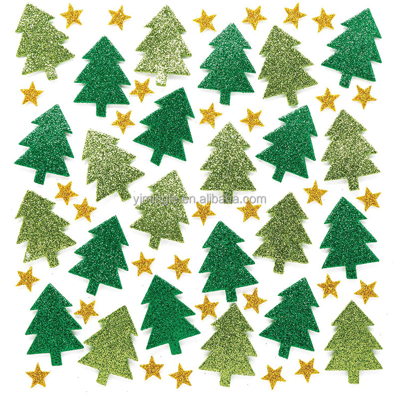 500pcs Christmas Tree Stickers  Eva Foam Stickers Glitter Self-Adhesive  DIY  Crafts Winter Party Home Wall Decor Gifts