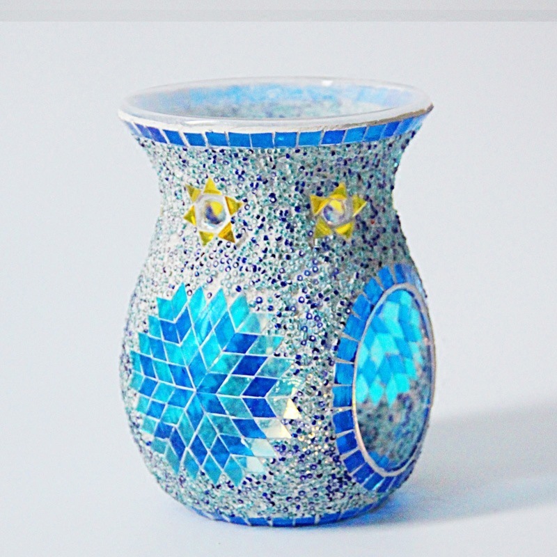 New Ethnic Style Sunflower Mosaic Glass Aromatherapy Furnace Ornaments Spa Club Candlestick Incense Burner Essential Oil Lamp