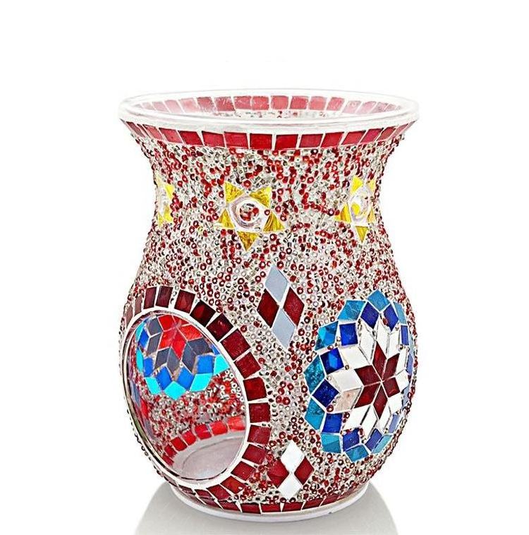 New National Style Sunflower Mosaic Glass Aromatherapy Stove Decoration SPA Club Candlestick Incense Burner Refined Oil Lamp