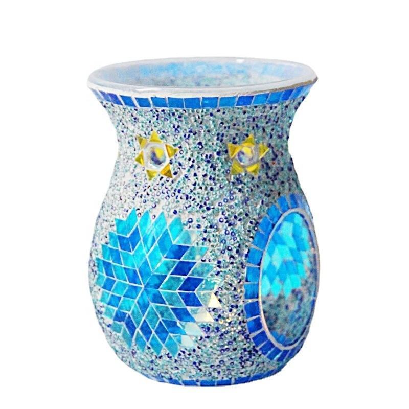 New National Style Sunflower Mosaic Glass Aromatherapy Stove Decoration SPA Club Candlestick Incense Burner Refined Oil Lamp