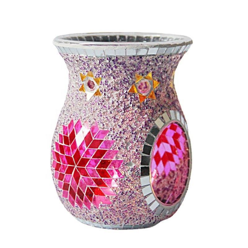 New National Style Sunflower Mosaic Glass Aromatherapy Stove Decoration SPA Club Candlestick Incense Burner Refined Oil Lamp